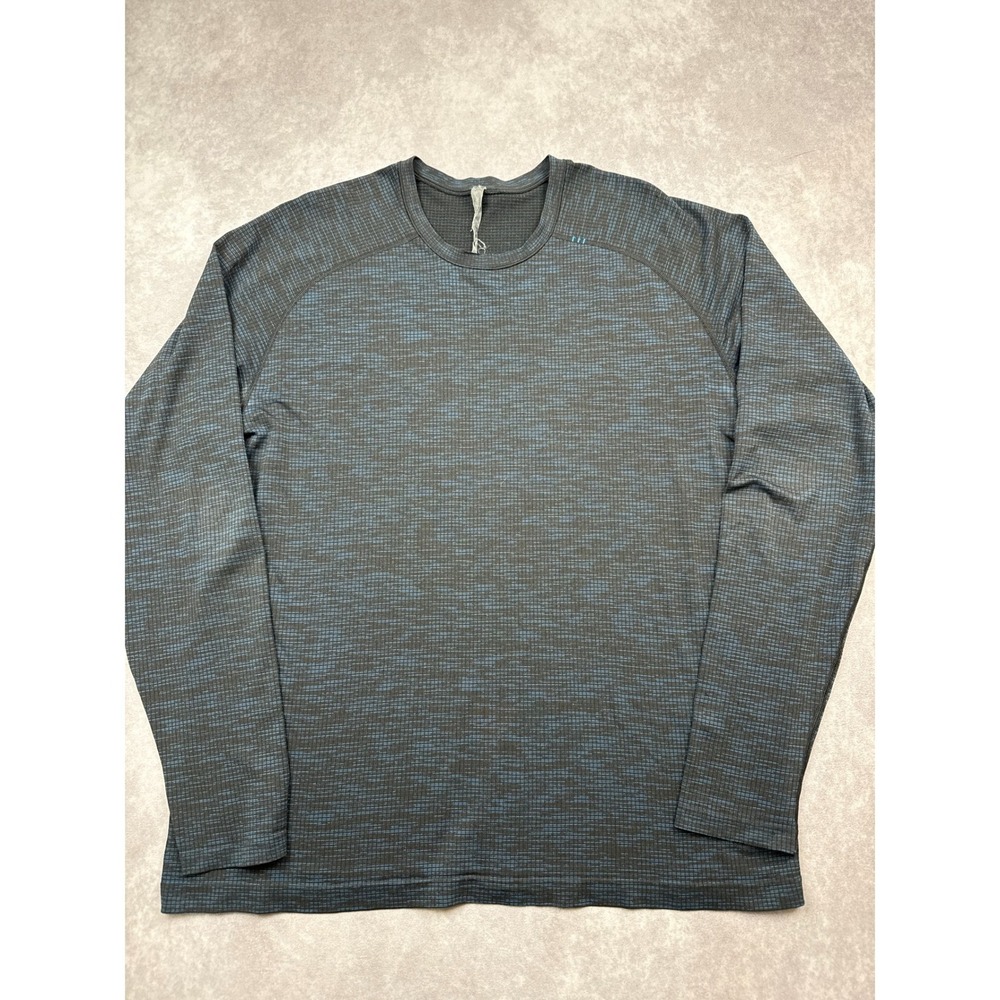 Lululemon Metal Vent Tech Long Sleeve Shirt Blue Charcoal Space Dye Grid Mens L